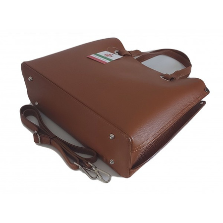 Torba shopper skórzana Vera Pelle camel z trzema komorami A4