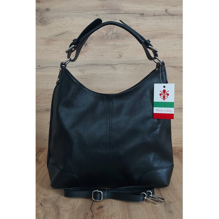 Torebka worek skórzana Vera Pelle, czarna, włoska, pojemna VORX12N