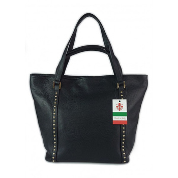 Duża włoska torba na ramię,podwójne uszy, worek Vera Pelle ,Czarna WM555N