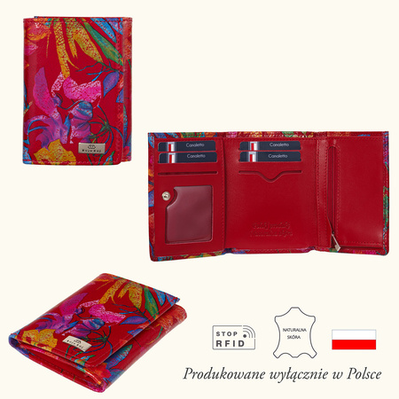 Portfel damski w kwiaty BajuBaj – elegancki, mały, z RFID