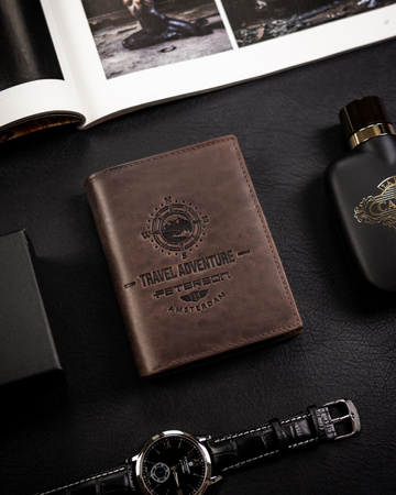 Portfel męski ze skóry naturalnej - Peterson, duży, pionowy, brązowy