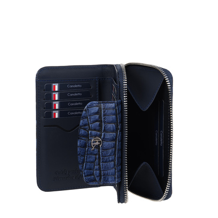 Portfel damski Canaletto z granatowej skóry z RFID – elegancja i bezpieczeństwo