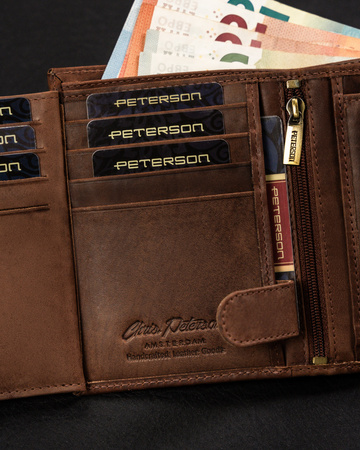 Portfel męski skórzany Peterson w kolorze jasnego brązu, duży i praktyczny