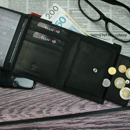 Portfel męski z kolorową wstawką Bellugio - czarno-czerwony