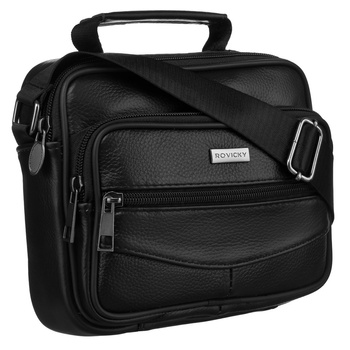 Torba męska na ramię ze skóry naturalnej - Rovicky, czarna