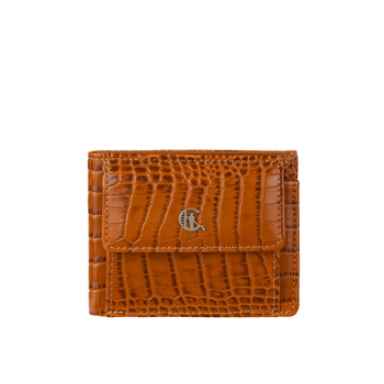 Portfel skórzany Canaletto z krokodylim wzorem, RFID, koniakowy
