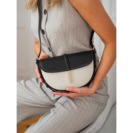Listonoszka damska crossbody Peterson beżowo-czarna ze skóry i płótna