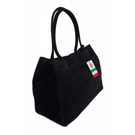 Torba damska XL A4 VERA PELLE zamszowa czarna, włoska jakość