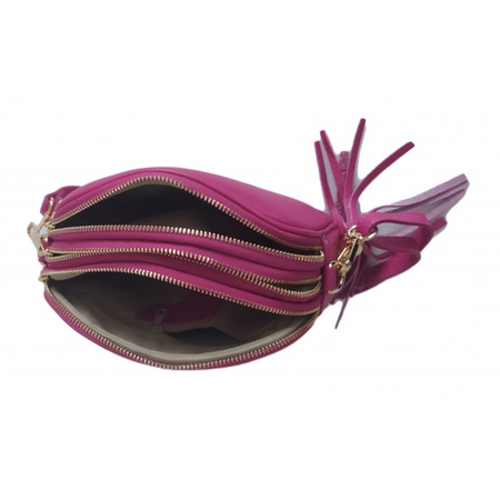 Torebka listonoszka trzykomorowa z frędzelkiem Vera Pelle Fuksja