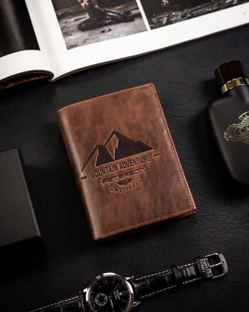 Portfel męski skórzany Peterson w kolorze jasnego brązu, duży i praktyczny