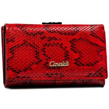 Portfel damski w czerwonym kolorze ze skórzanym akcentem węża