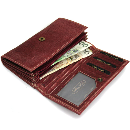 Portfel damski skóra nubuk Wild Tiger - ciemnoczerwony