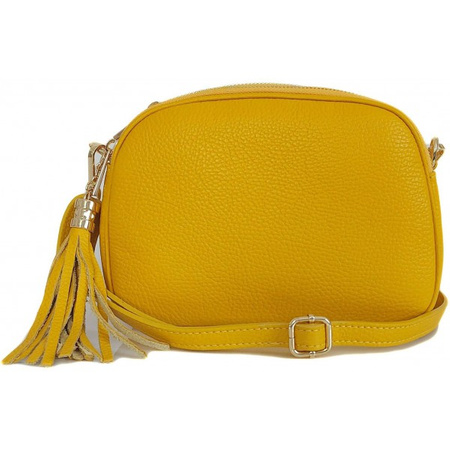 Listonoszka skórzana z frędzlami, złote okucia, żółta Vera Pelle