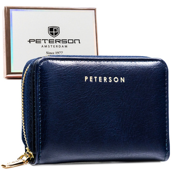 Portfel damski granatowy ze skóry ekologicznej z systemem RFID - Peterson