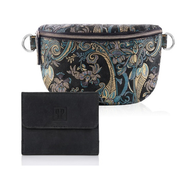 Zestaw prezentowy ZUP-61 saszetka nerka damska T-36-G portfel damski skórzany T-11-BL