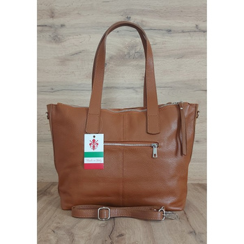 Trzy komory,duża Włoska skórzana torba na ramię mieści A4 ,Vera Pelle Camel  WA554C