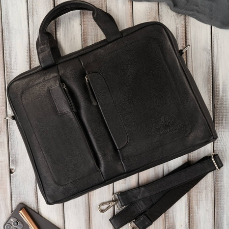 Torba męska skórzana na ramię do laptopa czarna Paolo Peruzzi E-26-BL