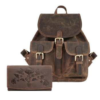 Torebka damska Paolo Peruzzi z portfelem brązowa skórzana