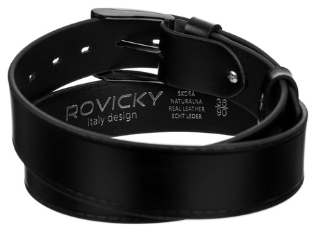 Szeroki, stebnowany pasek męski ze skóry naturalnej licowej - Rovicky 95
