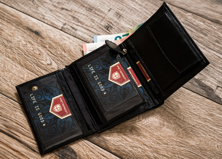 Portfel męski czarny ze skóry naturalnej - Peterson, pionowy, duży