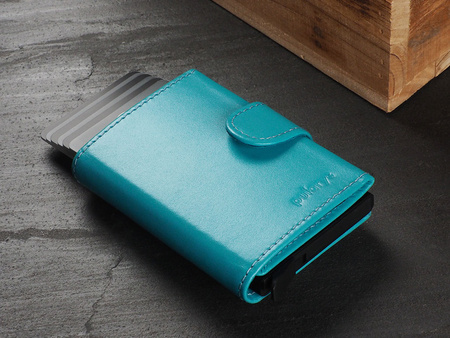Portfel SOHO Zip wykonany z delikatnej, ekskluzywnej skóry Italia turkusowy
