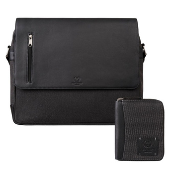 Portfel męski skórzany i torba na laptopa zestaw AY-06-BL AY-02-BL