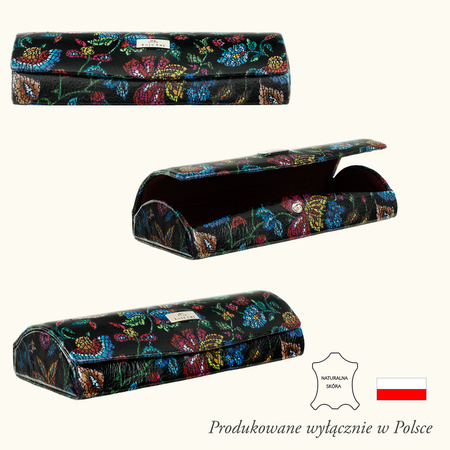 Kolorowe etui na okulary BajuBaj z naturalnej skóry w kwiaty