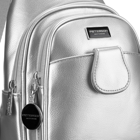Saszetka damska Peterson srebrna z eko skóry na ramię crossbody