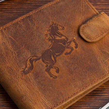 Portfel skórzany męski z tłoczeniem koń Bellugio - wielbłądzi