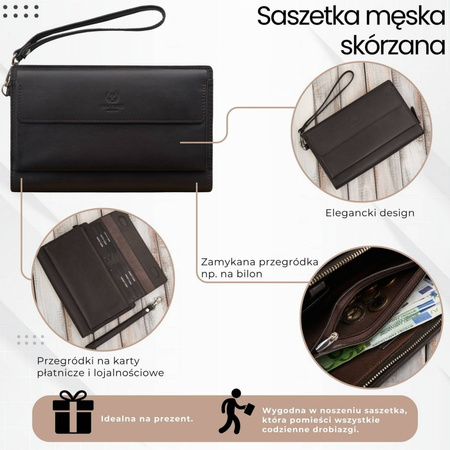 Saszetka męska skórzana brązowa Paolo Peruzzi AL-26 z uchwytem