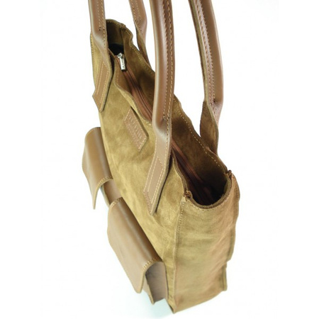 Torba skórzana XXL Vera Pelle zamszowa, pojemna, Camel BYC88C
