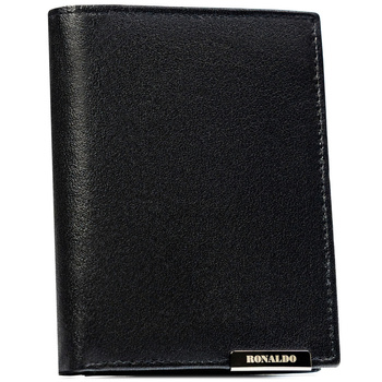 Czarny, pionowy portfel męski ze skóry naturalnej bez zapięcia zewnętrznego - Ronaldo