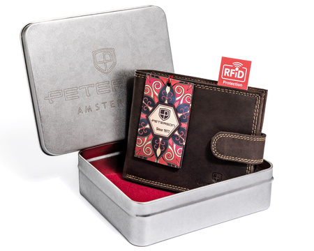 Portfel męski z nubukowej skóry naturalnej - Klasyka Peterson