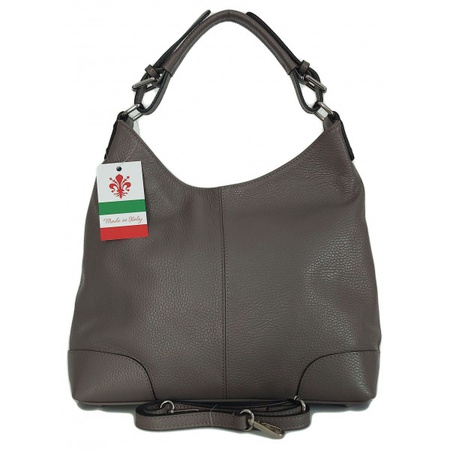Torba worek skórzana Vera Pelle, szara, Made in Italy, pojemna