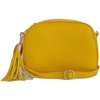 Listonoszka skórzana z frędzlami, złote okucia, żółta Vera Pelle