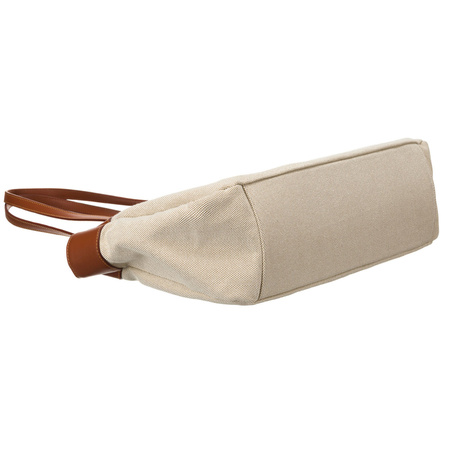 Torba shopper damska ze skóry naturalnej i poliamidu - beżowa/brown