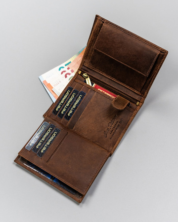 Portfel męski skórzany Peterson - Duży, pionowy, z RFID i kieszonką na monety