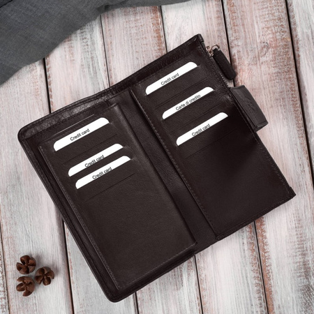 Duy portfel damski ciemnobrązowy handmade z ochroną RFID Paolo Peruzzi AY-08-BR