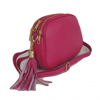 Torebka listonoszka trzykomorowa z frędzelkiem Vera Pelle Fuksja