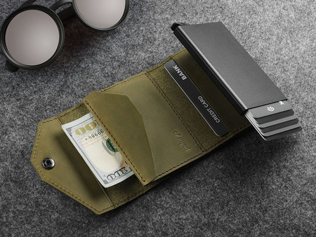 Portfel PORTER Go wykonany z woskowanej skóry Hunter oliwkowy