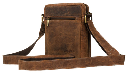 Listonoszka męska ze skóry naturalnej brązowa z złotymi okuciami - Peterson