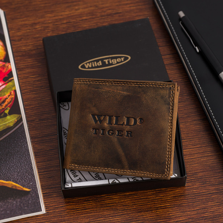 Portfel męski mały Wild Tiger - ciemnobrązowy
