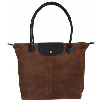 Duża zamszowa włoska torba XL- A4 , worek shopper na ramię Vera Pelle  Beżowy z Czarnym VKA41TM