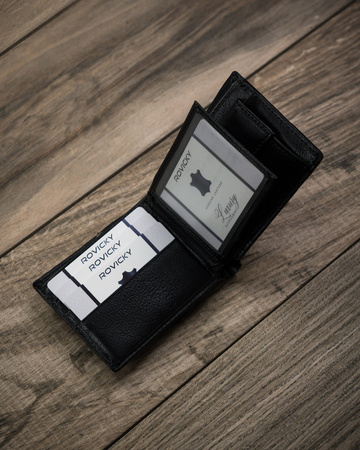 Portfel męski z zakładkami na karty - Cavaldi, czarny, skórzany