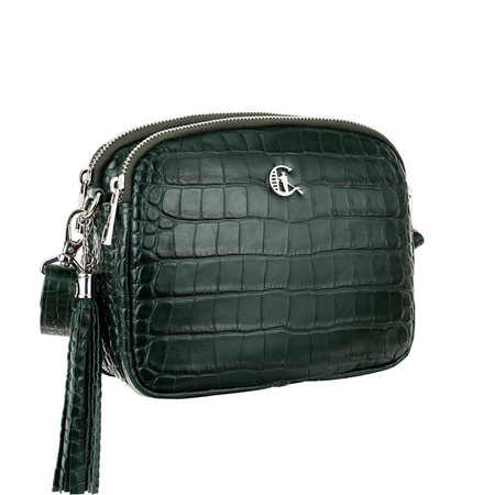 Listonoszka Canaletto z krokodylowej skóry z frędzlami zielona