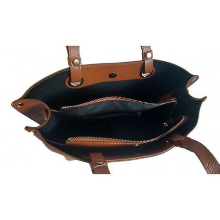 Torba shopper skórzana Vera Pelle camel z trzema komorami A4