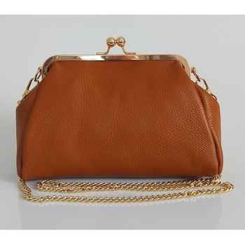 Włoska kopertówka listonoszka biglówka Vera Pelle złote okucia łańcuszek Camel LKB35C