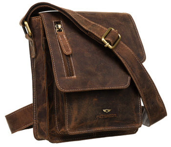 Listonoszka męska Peterson w brązowej skórze ze złotymi detalami