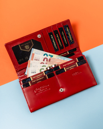 Portfel damski czerwony z RFID - elegancka skórzana torebka Peterson