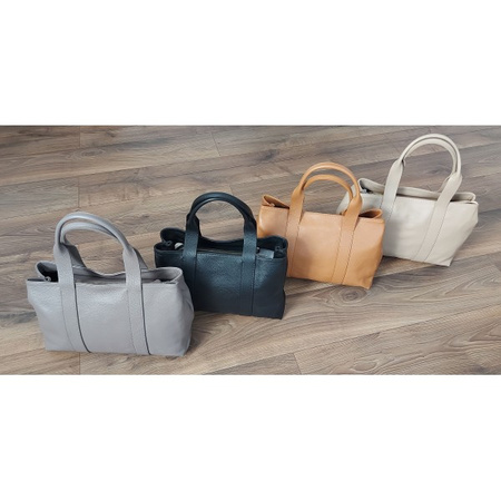 Torba skórzana na ramię XL, Vera Pelle, Szara, Made in Italy